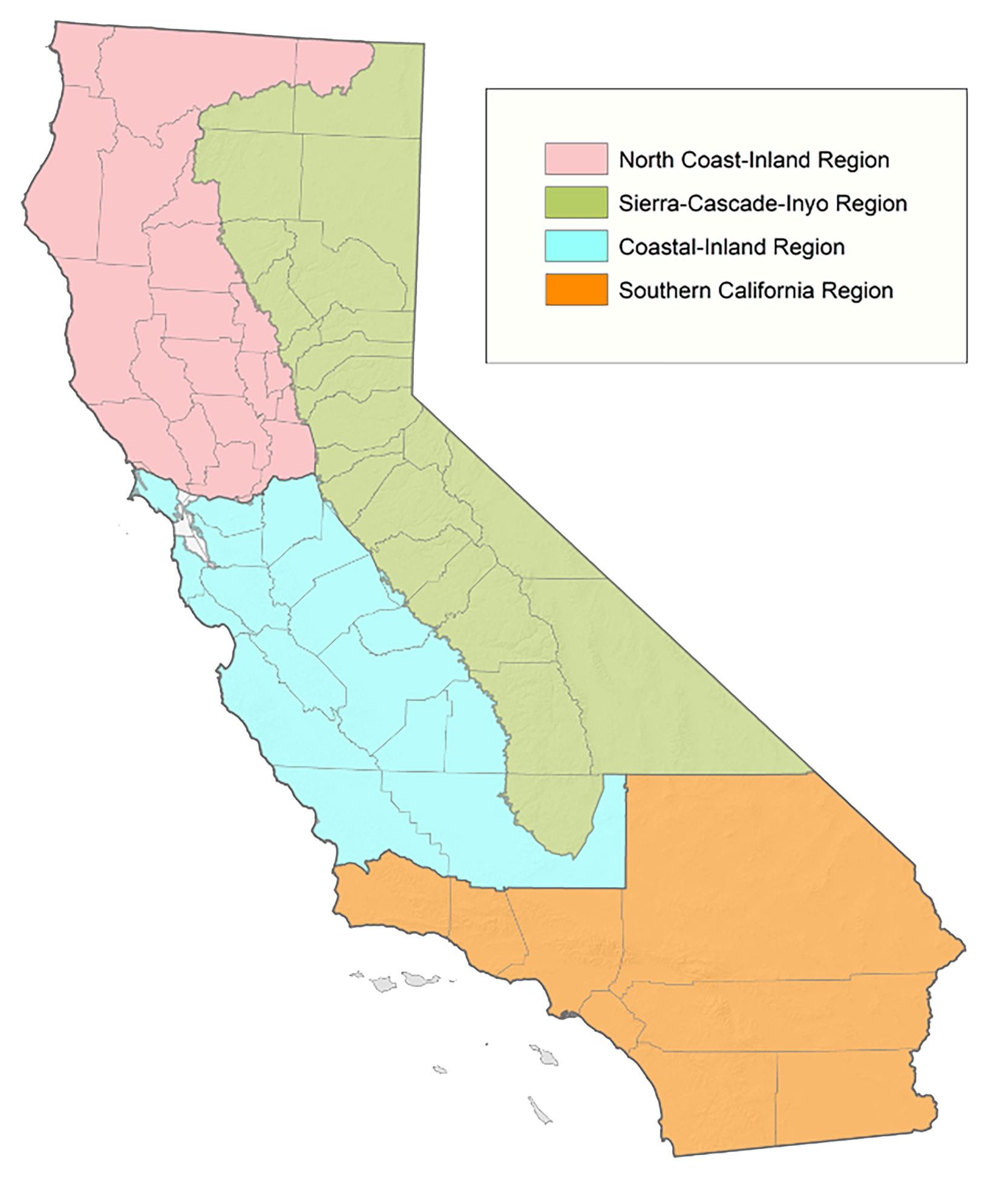 map of California with the fire regions called out