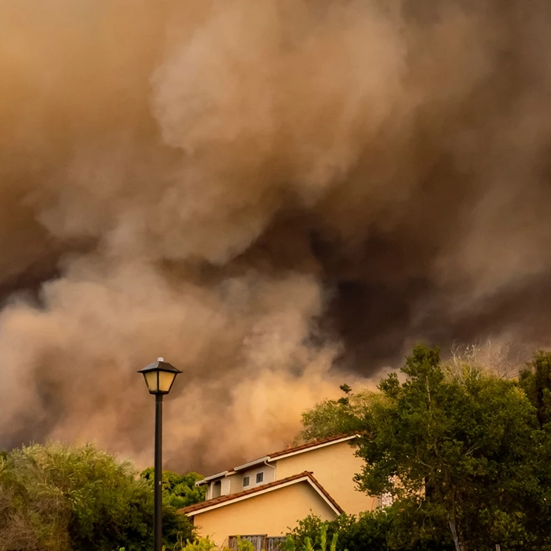 burning residential neighborhood