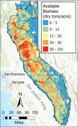 Available Biomass on Map of California