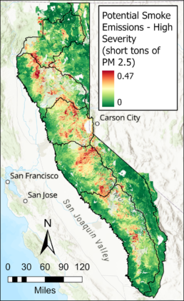 Potential Smoke Emissions - High Severity on Map of California