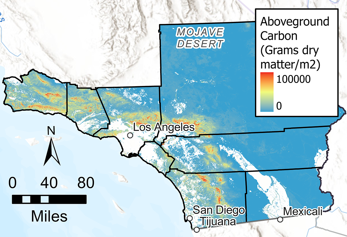 Chart of Aboveground Carbon on Map of Southern California