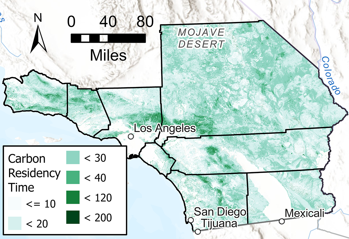 Chart of Carbon Residency Time on Map of Southern California