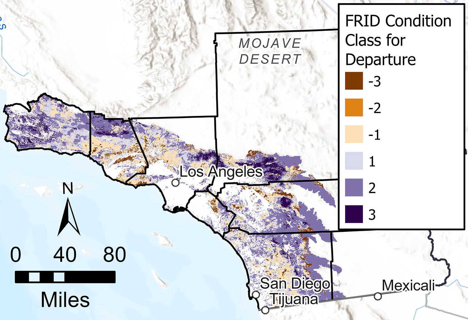 Chart of FRID Condition Class for Departure on Map of Southern California