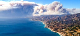 Woosley Fire smoke plume rises above the Malibu, California coast