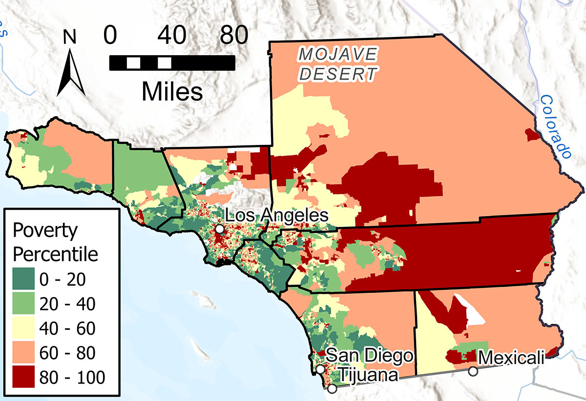 Chart of Poverty Percentile on Map of Southern California
