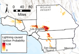 Chart of Lightning-Caused Ignition Probability on Map of Southern California
