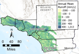 Chart of Annual Mean Runoff on map of Southern California