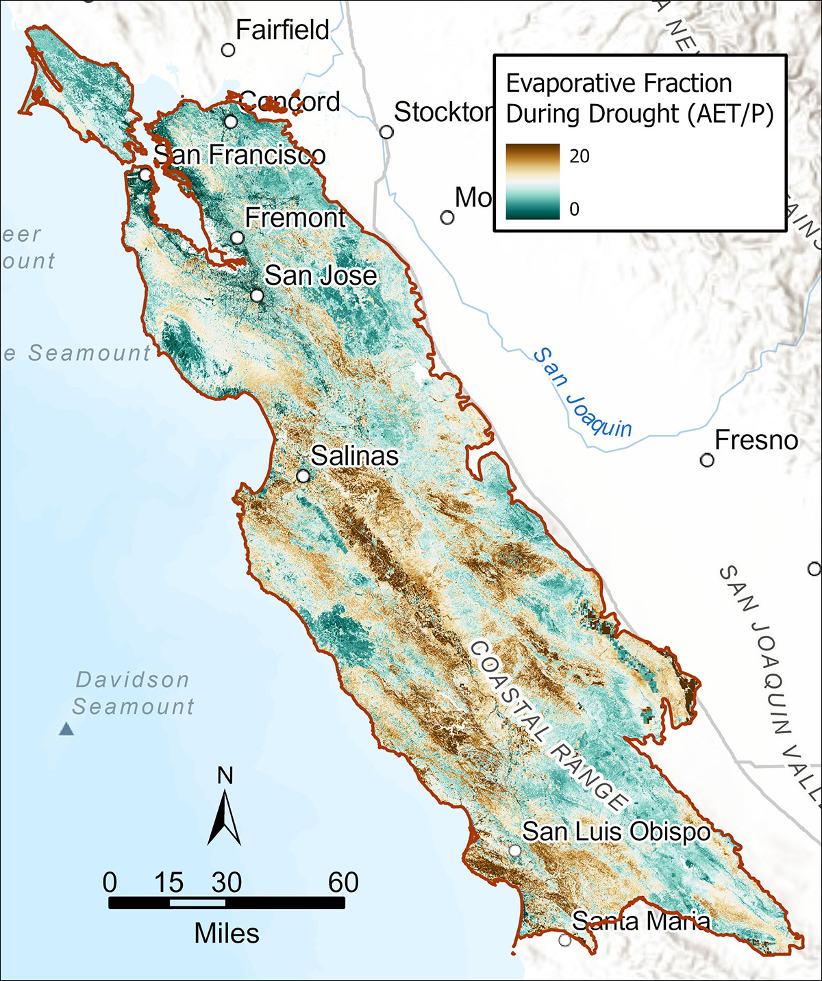 Evaporative Fraction During Drought (AET P) Map