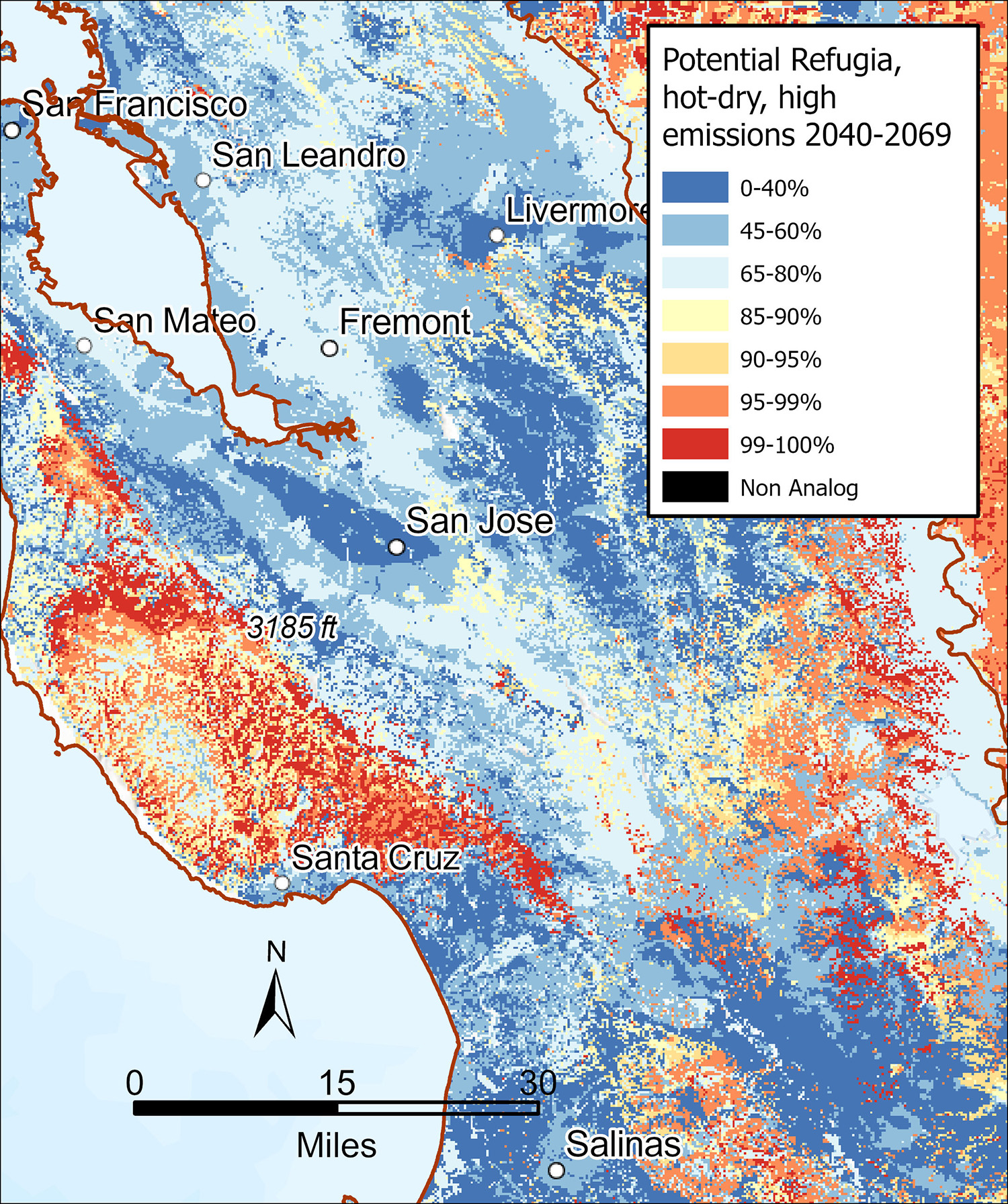 Potential Refugia, hot-dry, high emissions 2040-2069 Map