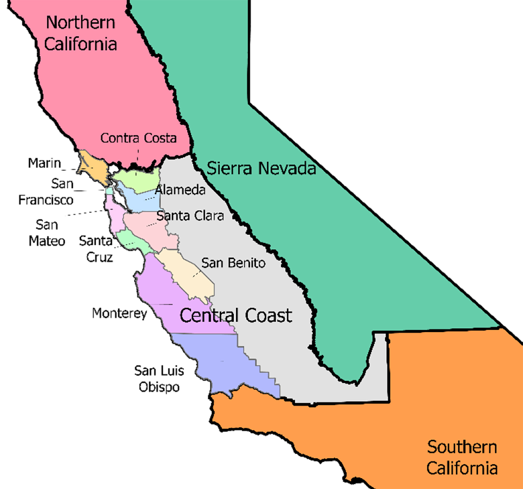 Regions and Counties in California